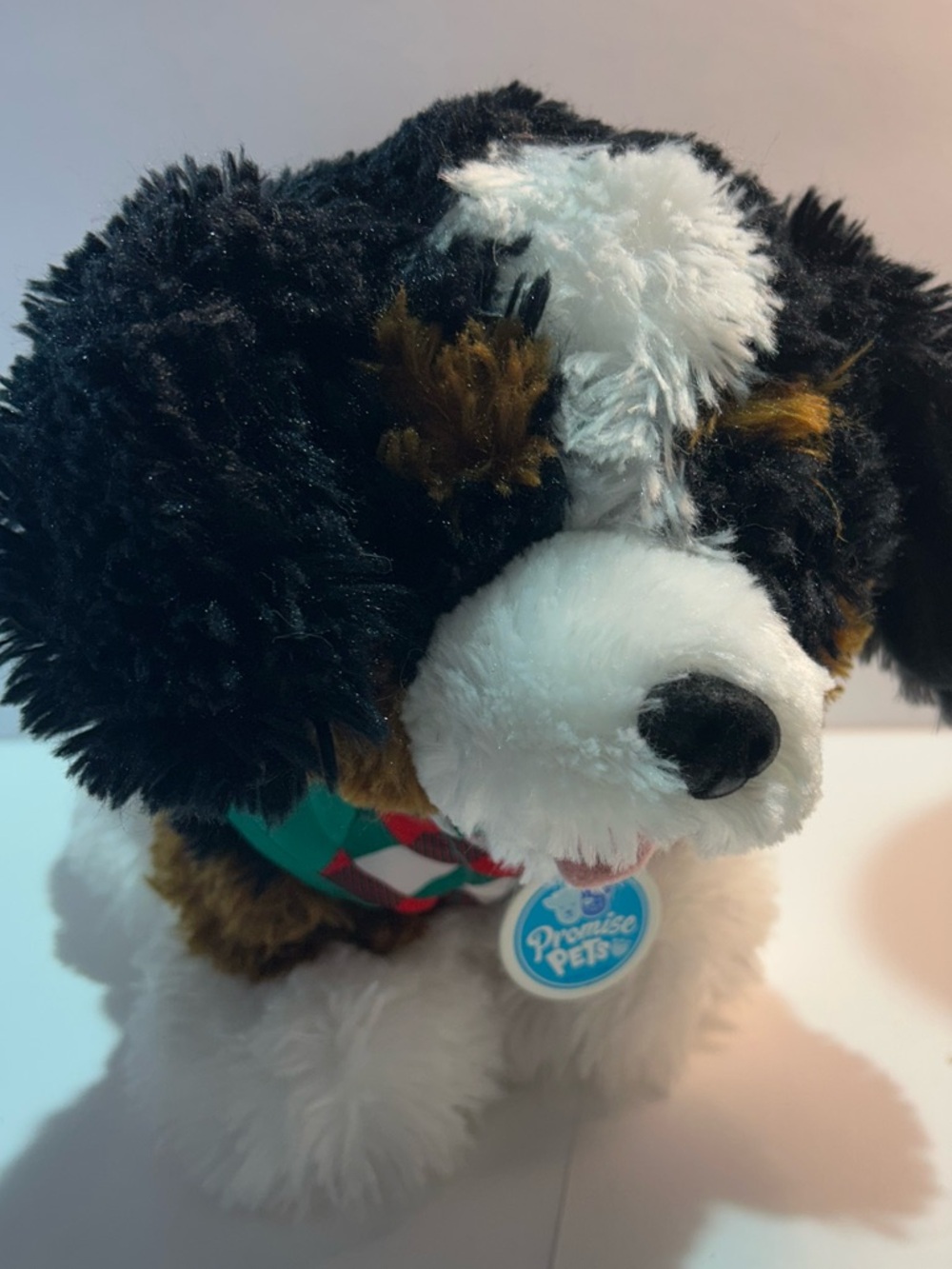 2018 Build A Bear Promise Pet Bernese Mountain Dog with green red vest plush 13”